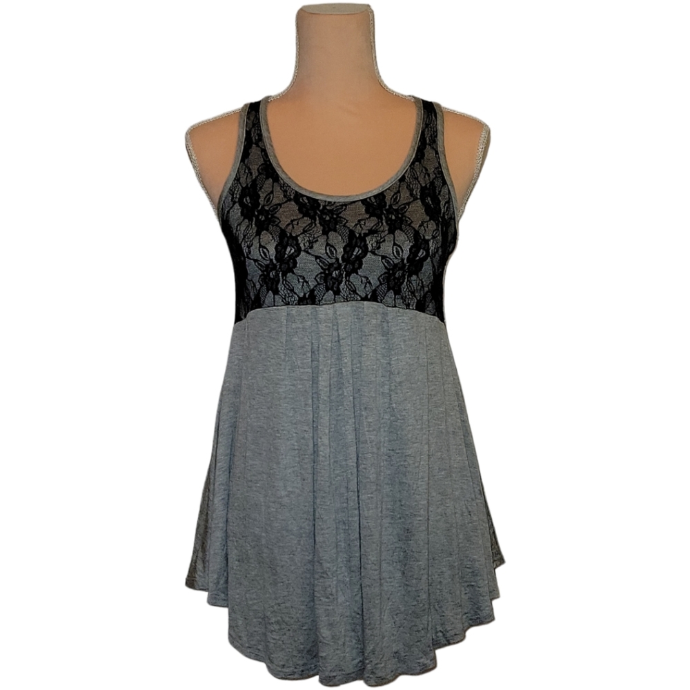Women's Black and Gray Lace Tank Top Size Small
